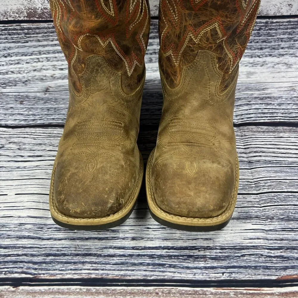 Smoky Mountain Boots Maverick Brown Leather Square Toe Western Boots, Youth 4.5